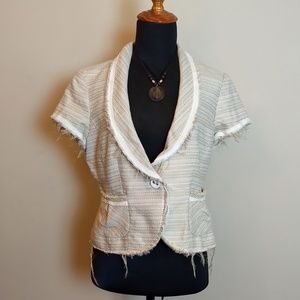 White|Black Cropped Jacket | Retro, Tattered-Look